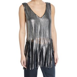 NEW! Nanette Lepore "Psychedelic" metallic sequin top with fringe hem